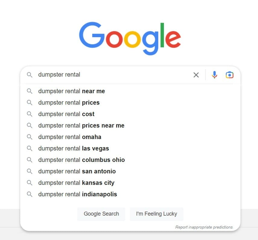 Google's autocomplete suggestions 