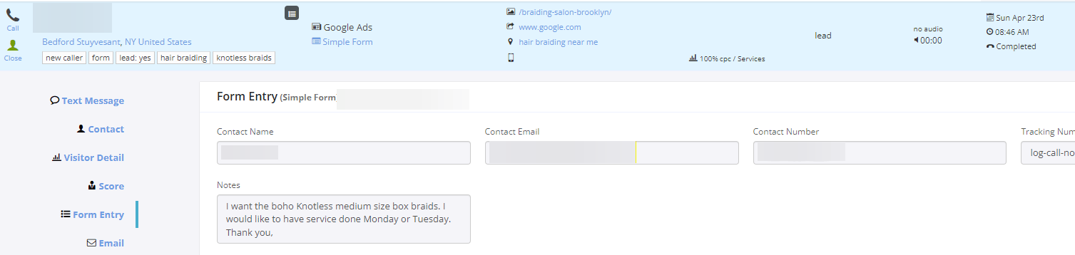 google ads campaign for hair salon form lead 1