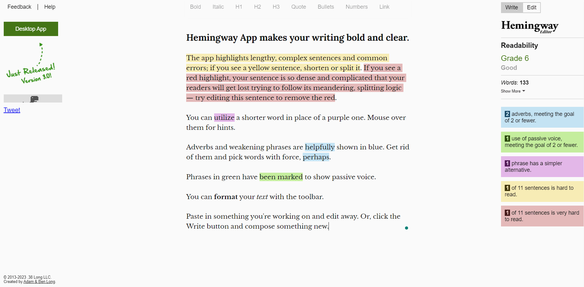 Hemingway editor for content readability