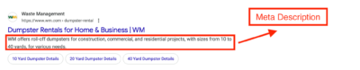 meta description seo dumpster rental