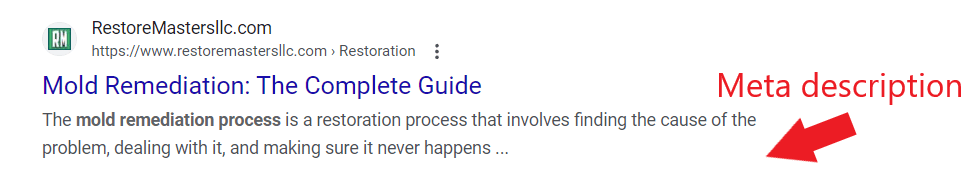 Meta description of a mold remediation blog from search results page