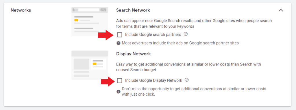 network settings for ppc campaign