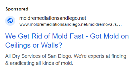 Mold remediation ad on Google's SERP