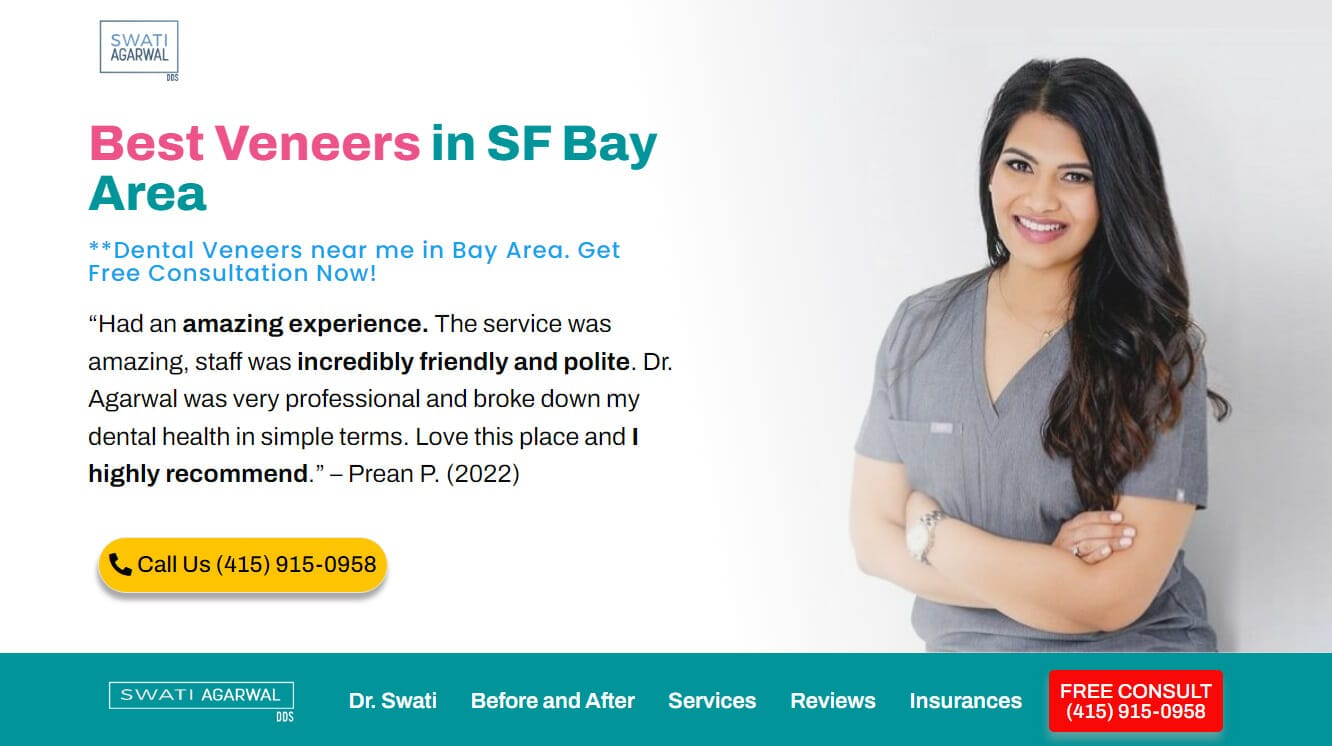 san francisco bay area dental clinic landing page hero