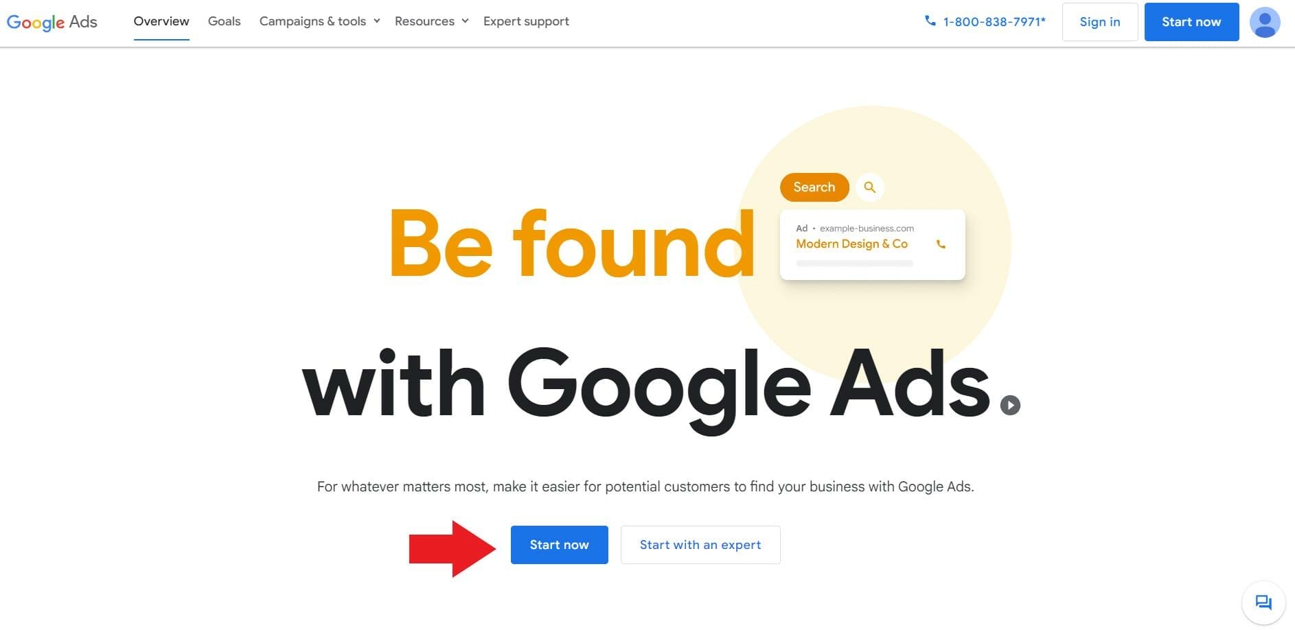 Google Ads homepage