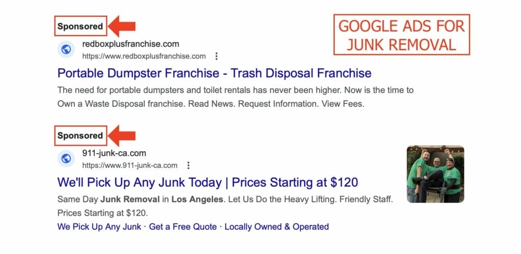 ppc examples for junk removal business