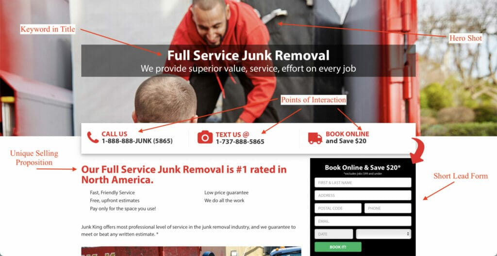 page example for junk removal services for ppc campaign