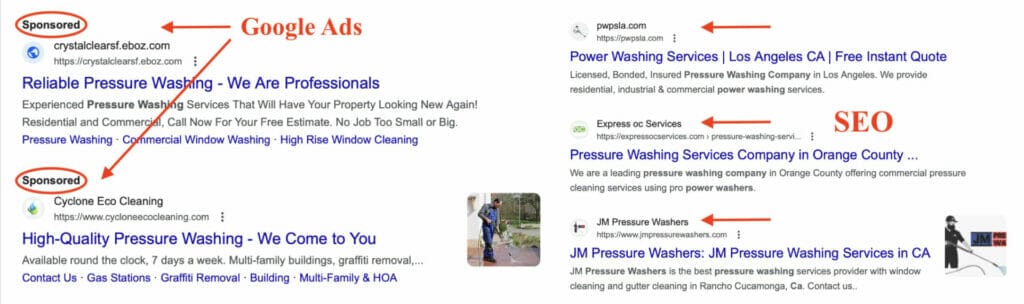 google vs SEO search rank, organic, ppc