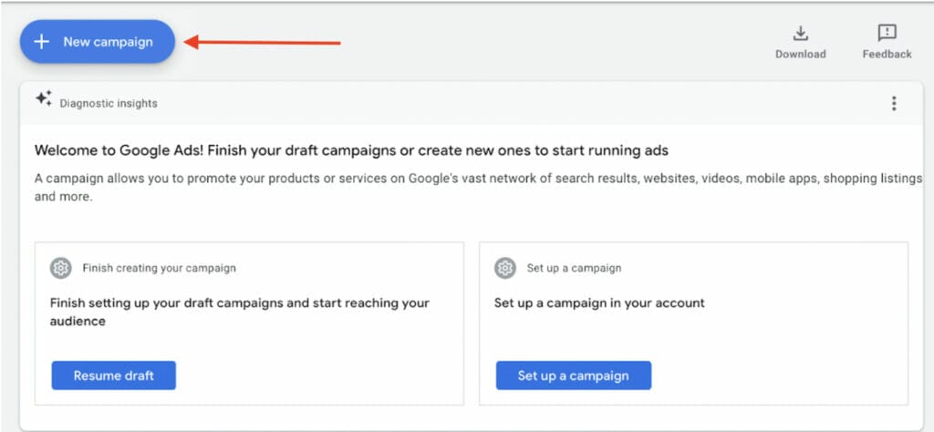Start new campaign on google 