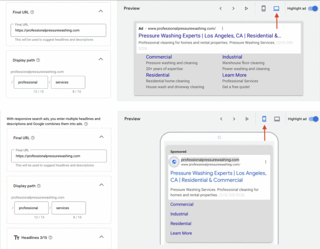 campaign preview mobile desktop format