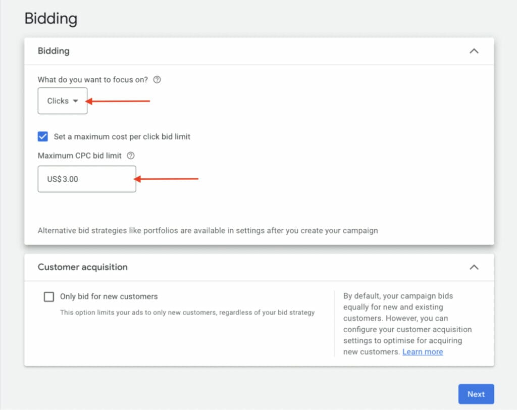 Choosing bidding amount for CPC