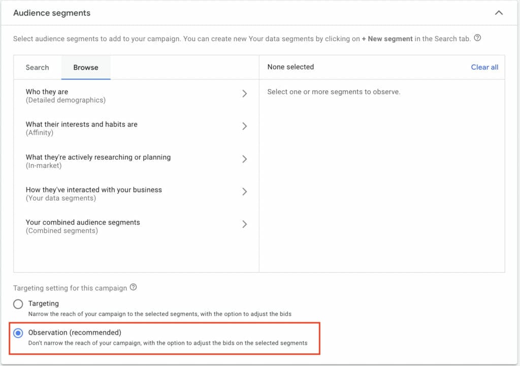 audience segment section on campaign
