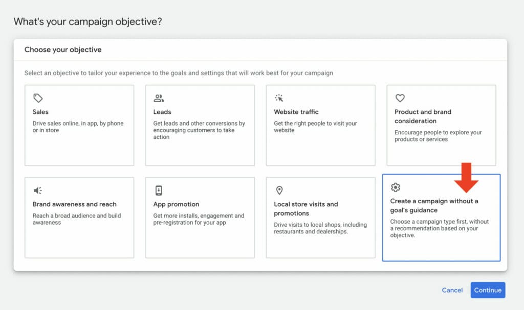 campaign objective selection