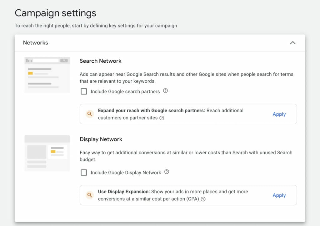 campaign network settings