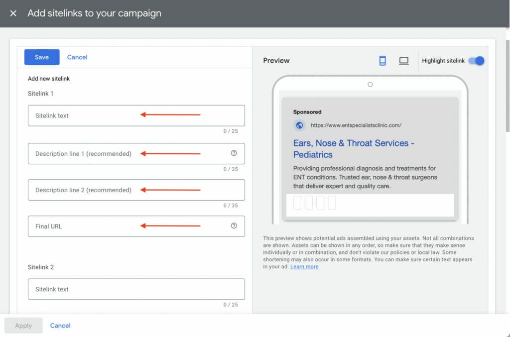 sitelinks for cpc campaign