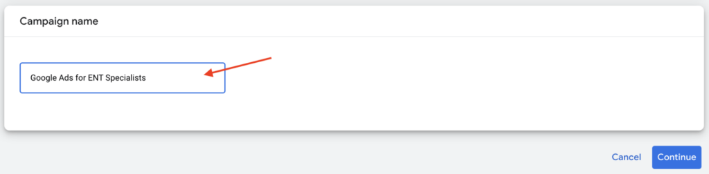 campaign name for ent specialists cpc