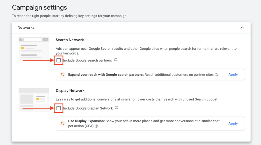 campaign network settings