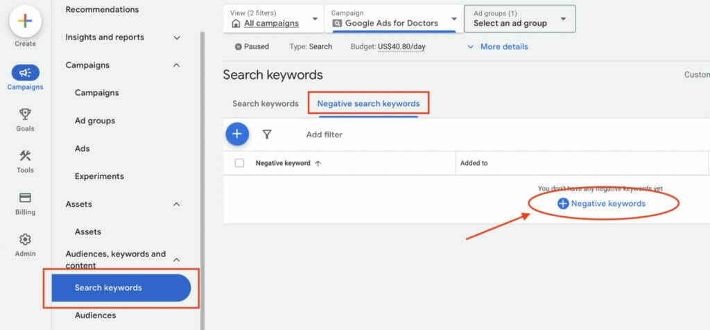 campaign cpc negative keywords