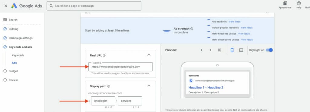 final url and display path for oncologists
