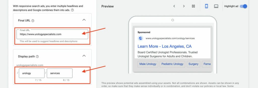 final url and display path for urologists