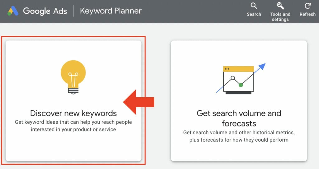 keyword planner setting