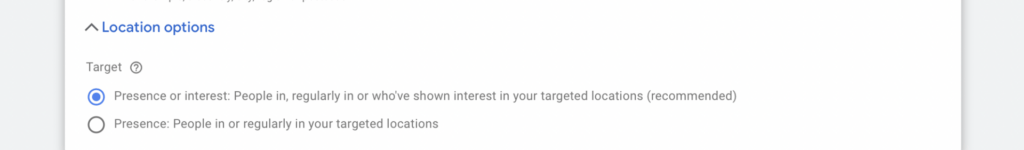 location presence settings for campaign