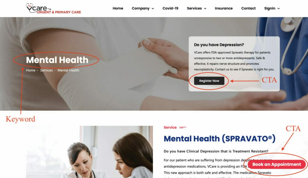 main keyword in title ppc mental care health