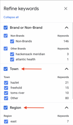 refine keywords location 