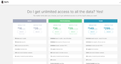 SpyFu pricing tier comparison