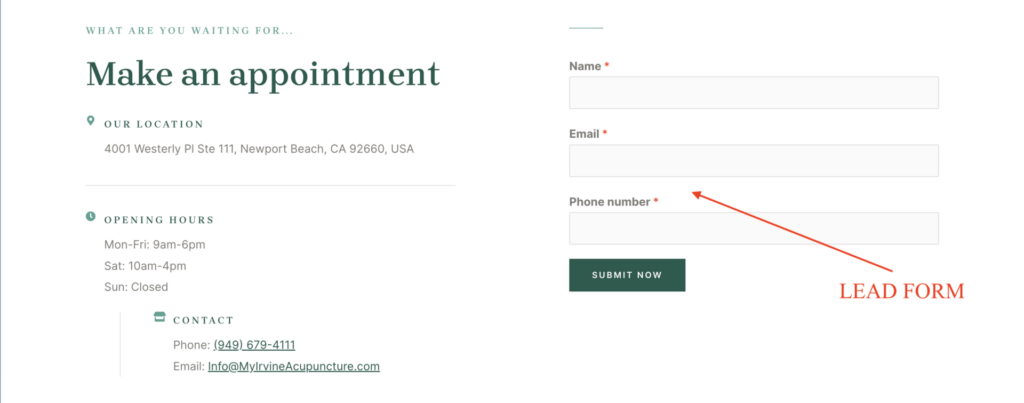 cta lead form for acupuncture page