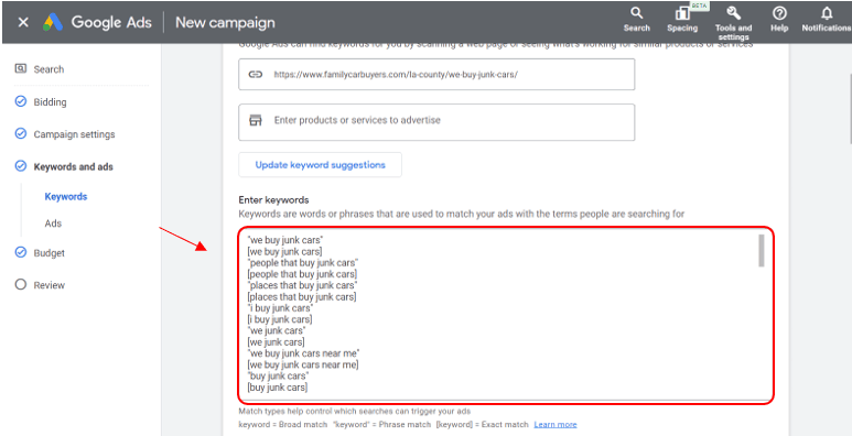 Google ads for Junk car Business