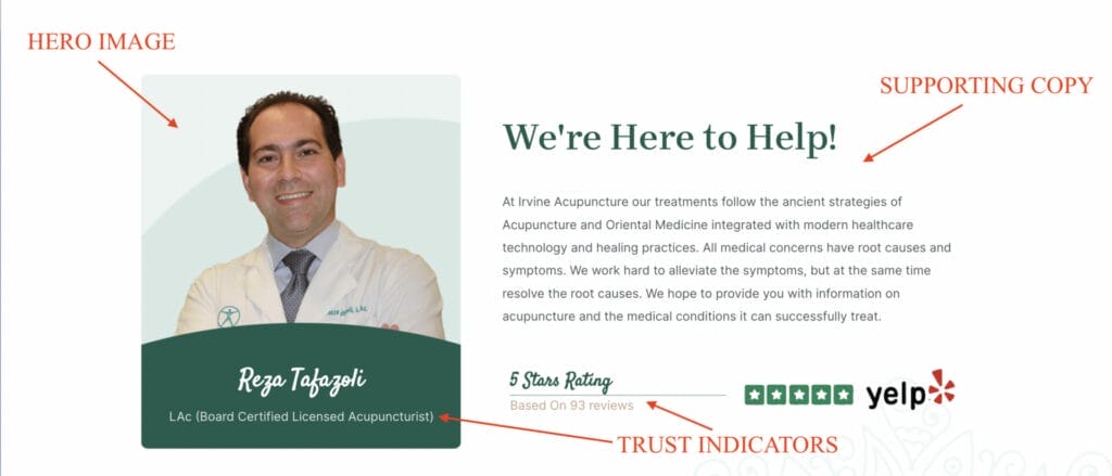 acupuncture page example using hero shot