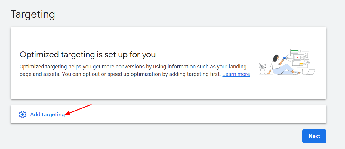 Click “Add targeting”, then “next”.