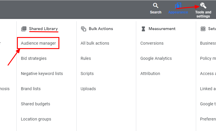 Go to audience manager on Google Ads