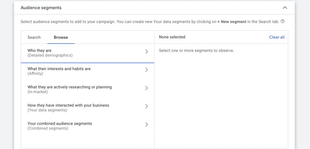 audience segments general settings