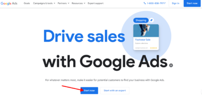 Visit the Google Ads website and click “Start Now”