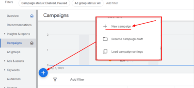 Click the blue plus button to create new campaign