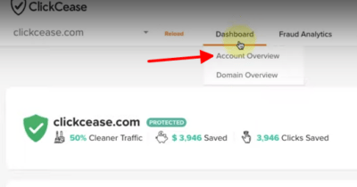 Clickcease dashboard overview options