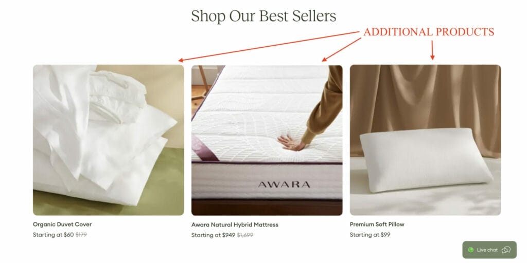 additional products for mattress store product page