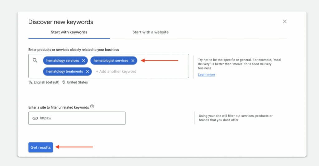 keyword planner for hematologists