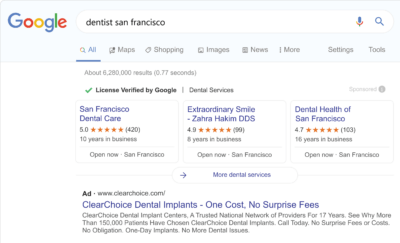 Google Local Service Ads (Licensed Verified) for dentists