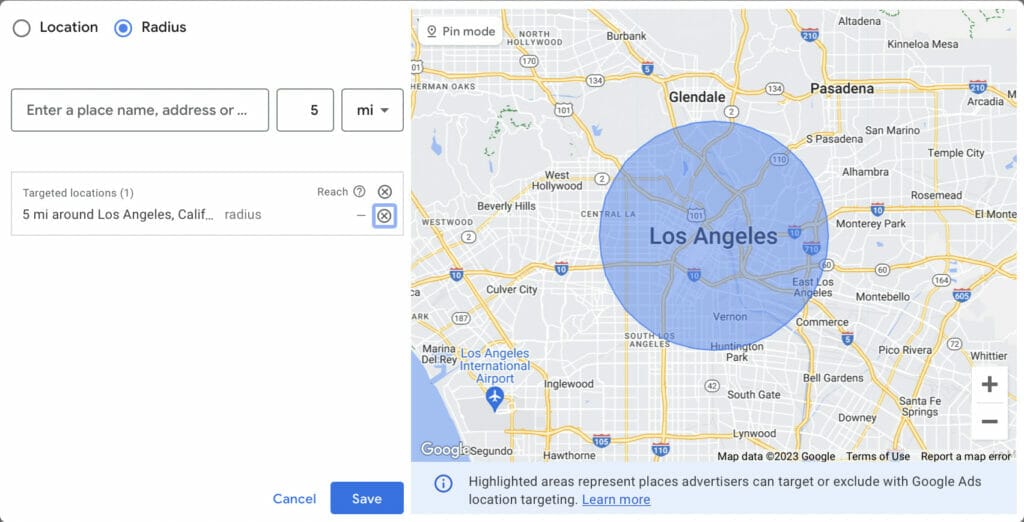 location settings for hematologists using radius setting of 5 miles