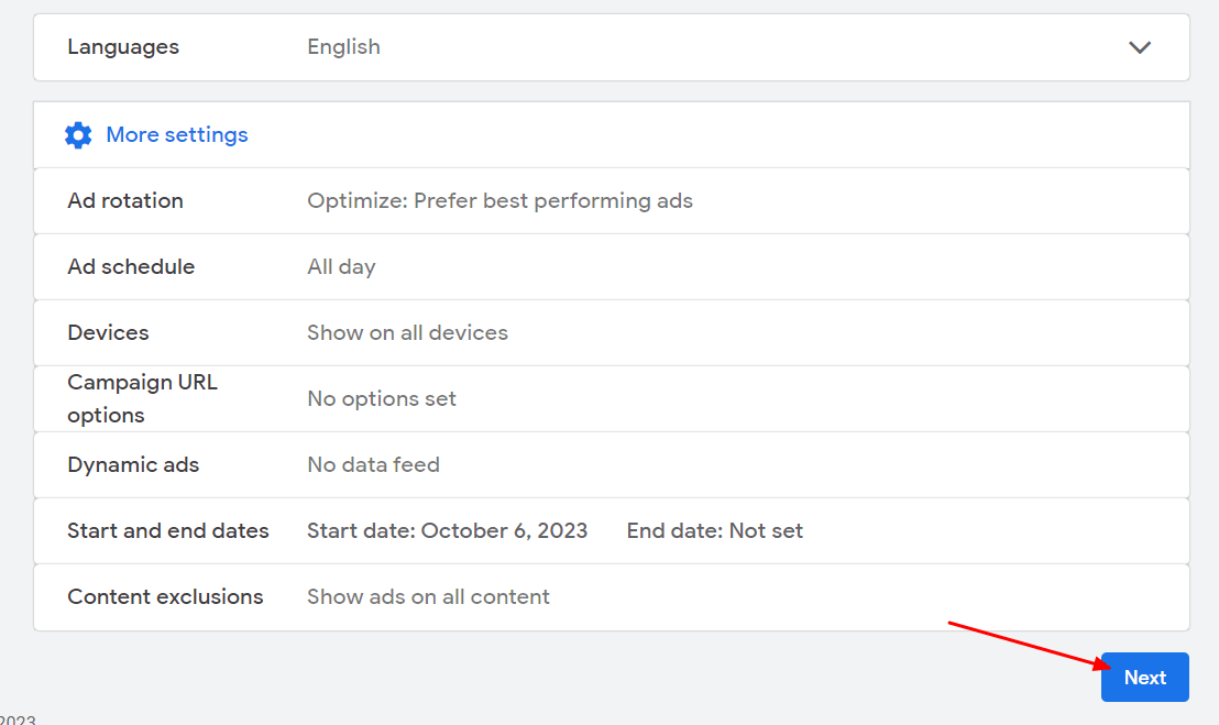other google ads campaign settings