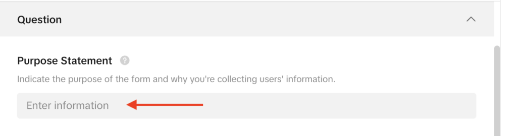 purpose statement settings using name email and phone number