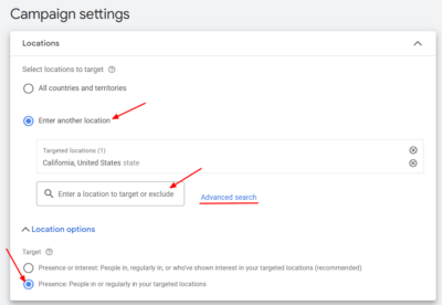 Select your target locations