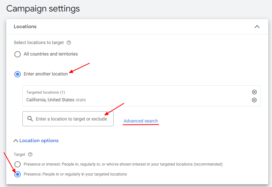 Select your target locations