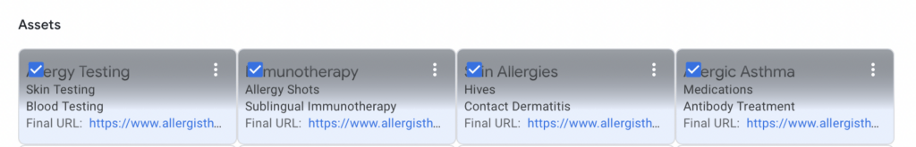 selecting sitelinks for allergist campaign