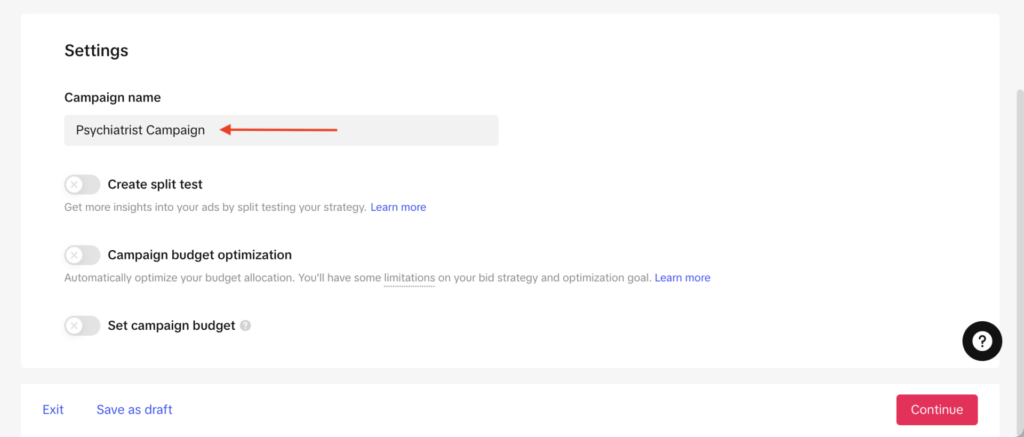 naming campaign on business dashboard