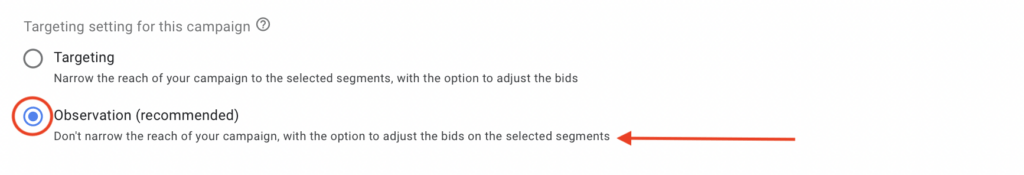 audience segments targeting settings