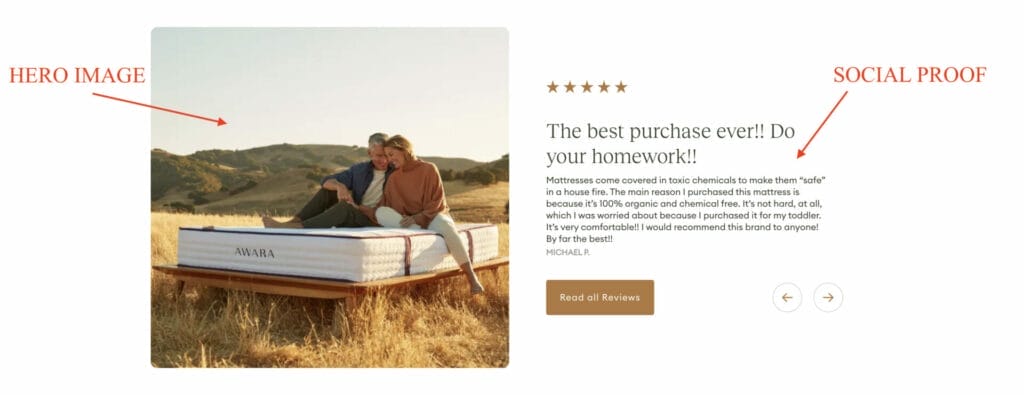 testimonial of product page example for mattress shop